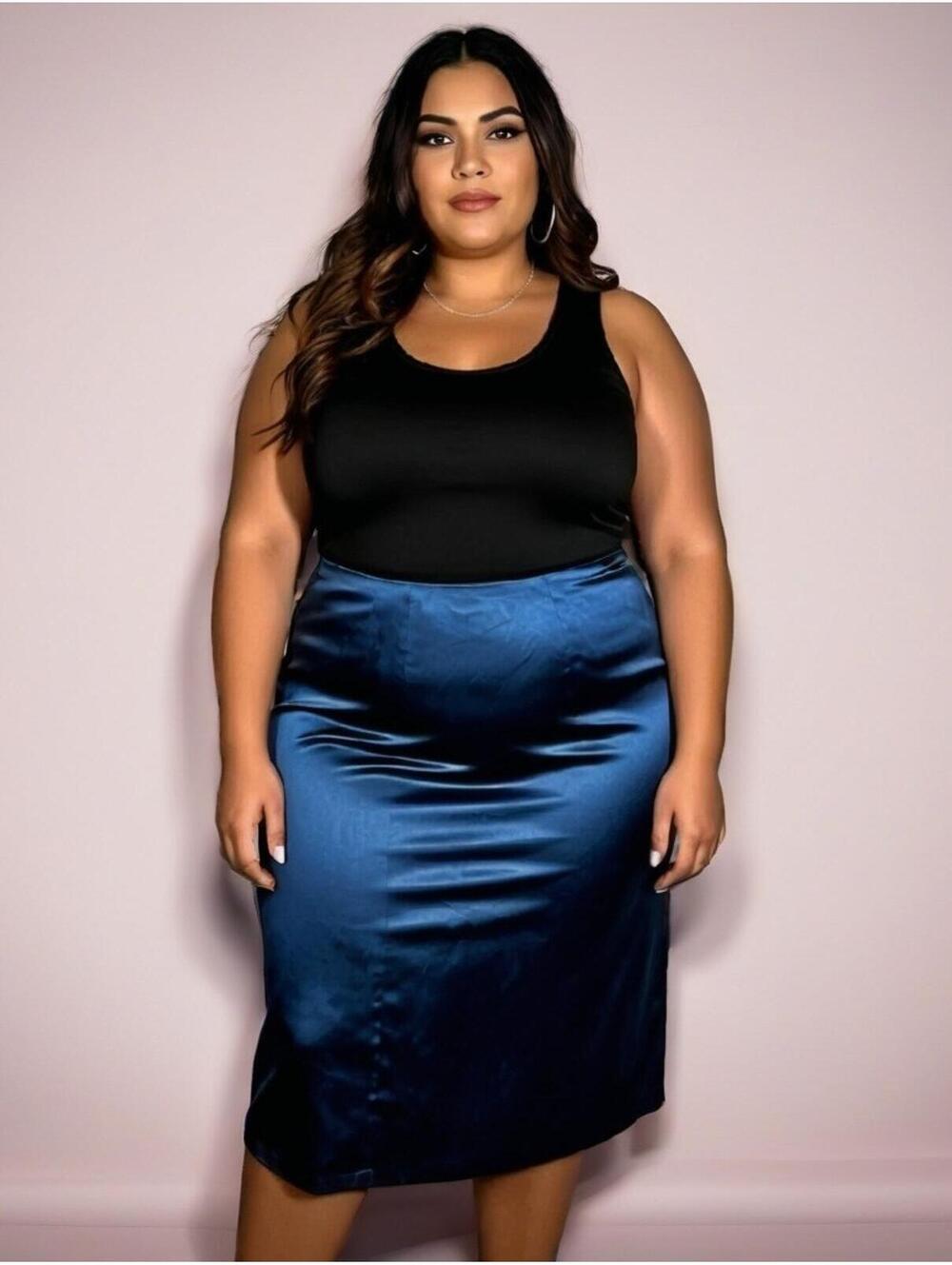 2XL Old Navy Night Blue High Rise Skirt back Slit Satin maxi glossy finish